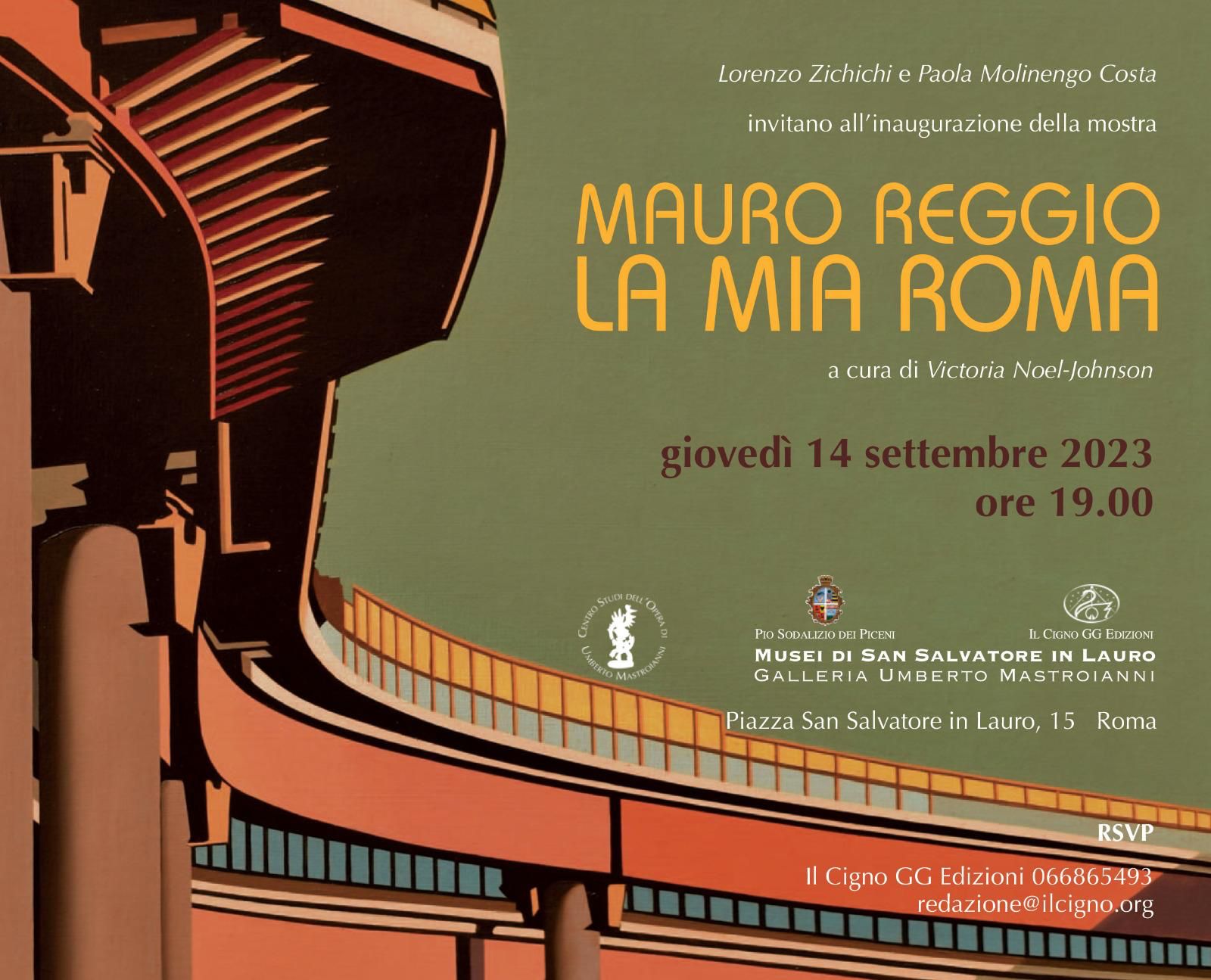 “Mauro Reggio. La mia Roma”, dal 15 settembre al 21 ottobre 2023 presso la Galleria Umberto Mastroianni dei Musei di San Salvatore in Lauro a Roma; il vernissage si terrà giovedì 14 settembre alle ore 19.00