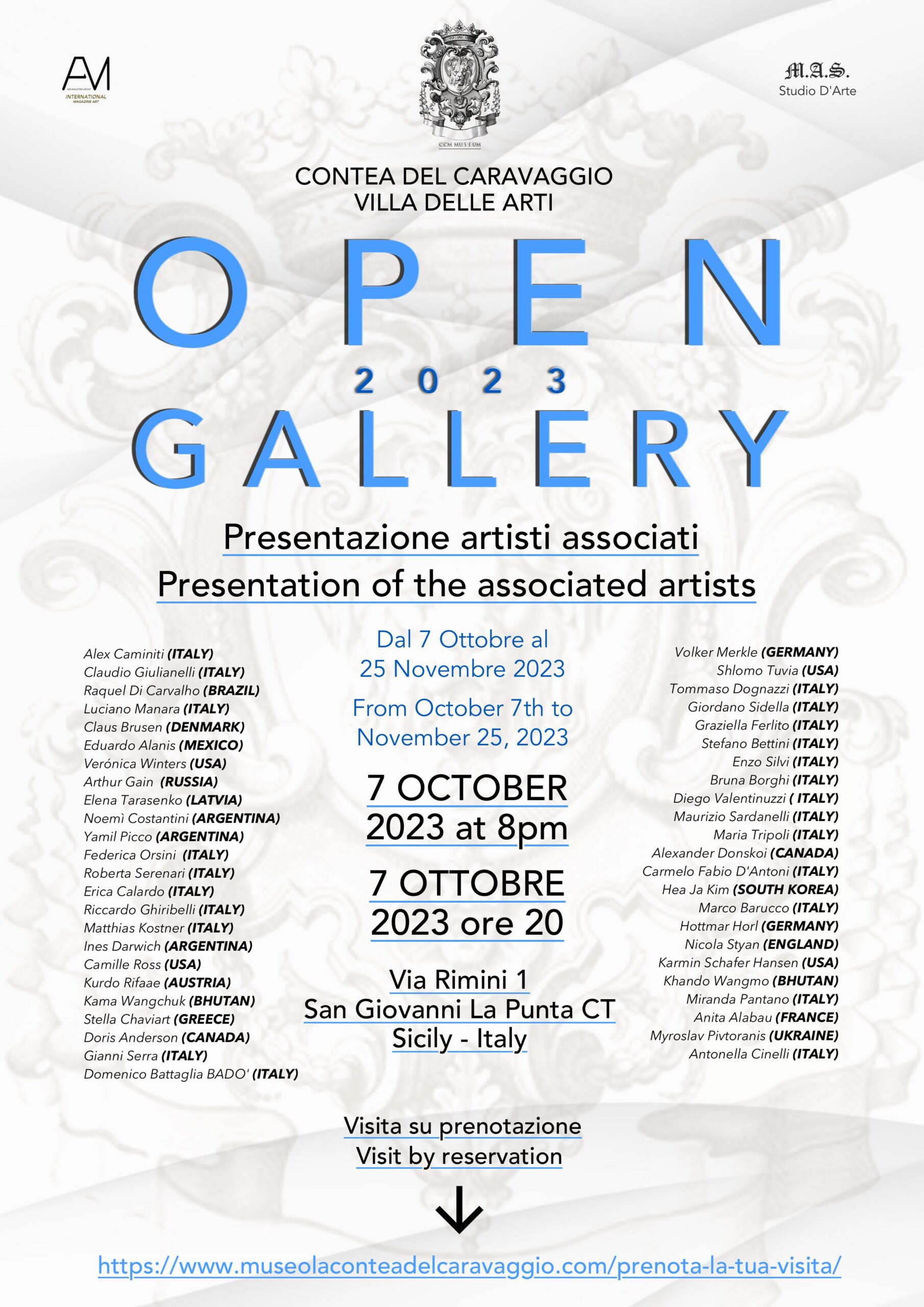 OPEN GALLERY 2023 – Contea del Caravaggio – Villa delle Arti dal 7 Ottobre al 25 Novembre 2023